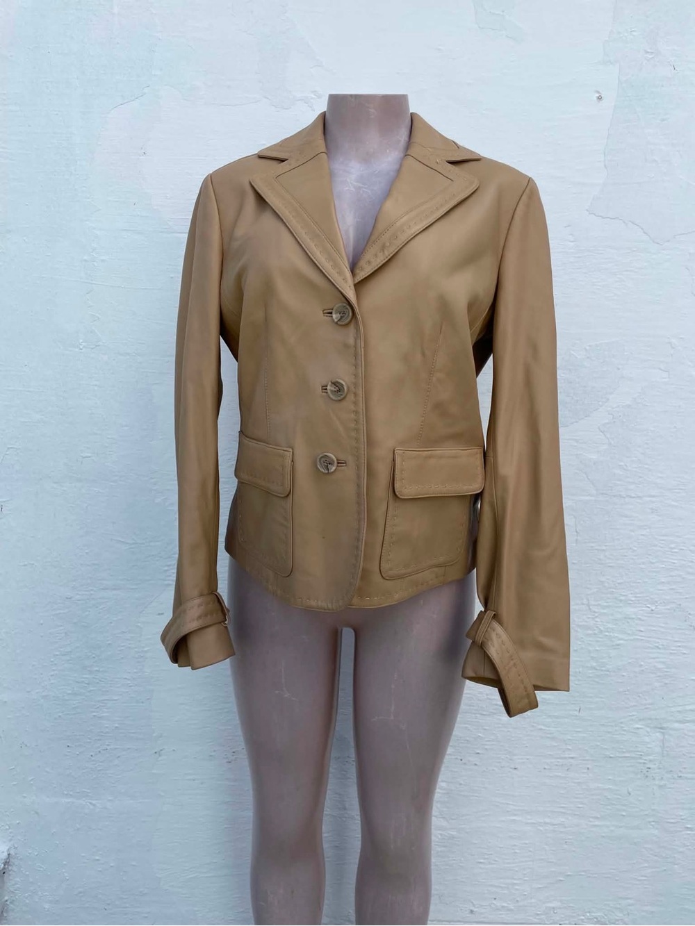Liz Claiborne Women's Tan Leather Button Jacket